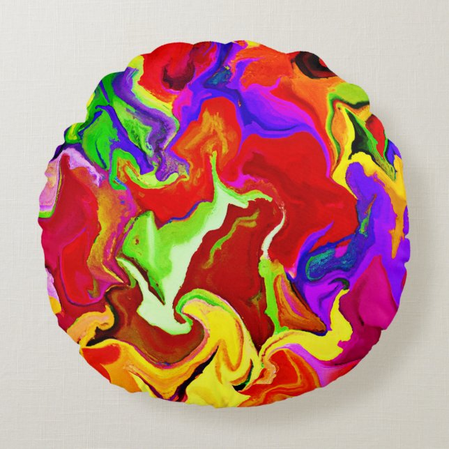 Colourful Vivid Abstractions Pattern Round Cushion (Front)