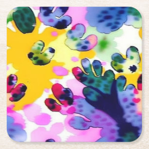 Colourful vivid design square paper coaster
