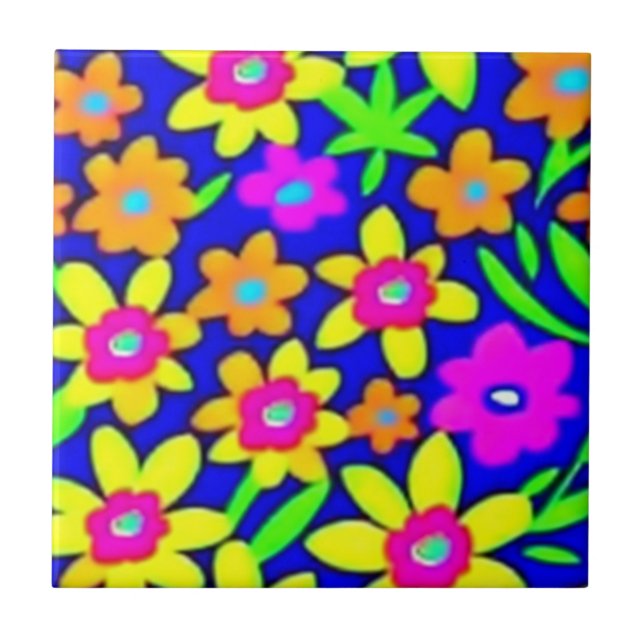 Colourful vivid flowers ceramic tile (Front)