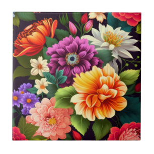 Colourful vivid flowers ceramic tile