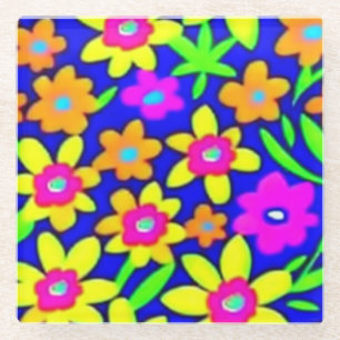 Colourful vivid flowers glass coaster
