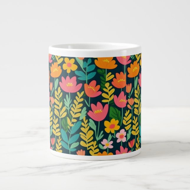 Colourful vivid flowers large coffee mug (Front)