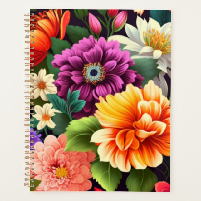 Colourful vivid flowers planner (Front)