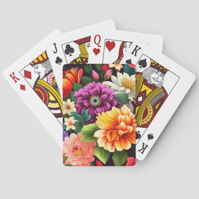 Colourful vivid flowers playing cards (Back)