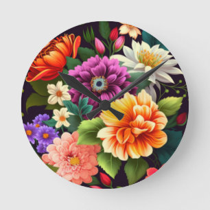 Colourful vivid flowers round clock