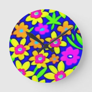 Colourful vivid flowers round clock