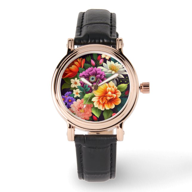 Colourful vivid flowers watch (Front)