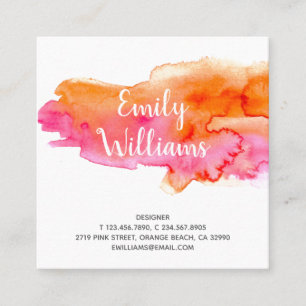 Colourful Vivid Orange Pink Watercolor Colour Square Business Card