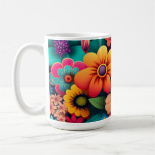 Colourful vivid  vintage flowers coffee mug