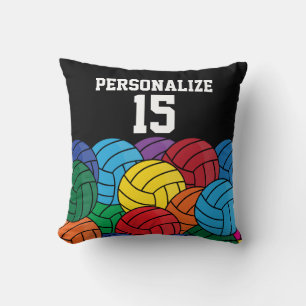 Colourful Volleyball Collage  on Black - DIYText Cushion