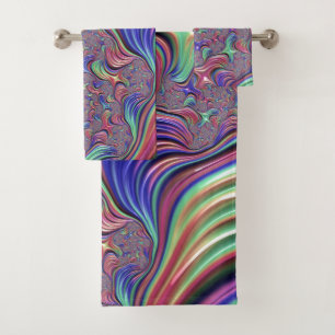 Colourful Vortex Abstract Trippy Spiral Fractal Bath Towel Set