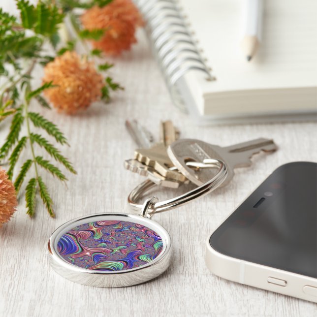 Colourful Vortex Abstract Trippy Spiral Fractal Key Ring (Side)