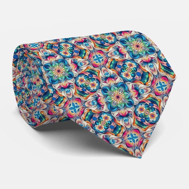 Colourful Vortex Tile Pattern Tie (Rolled)