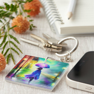 Colourful walk in the rain key ring