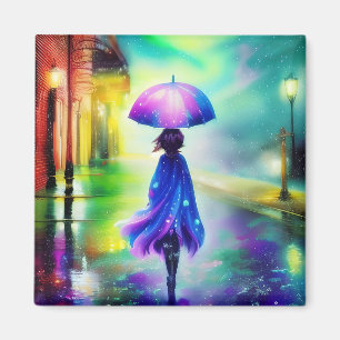 Colourful walk in the rain magnet