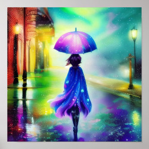 Colourful walk in the rain   poster