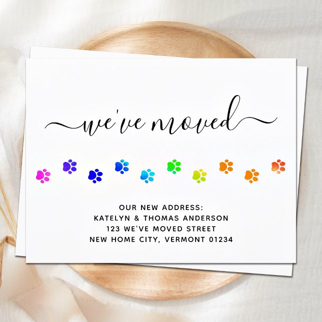 Colourful Walking Paws Personalised Moving Announcement Postcard (Creator Uploaded)