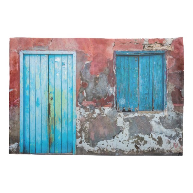 Colourful wall, door and shutters pillowcase (Back)