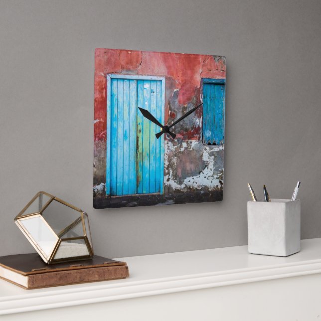 Colourful wall, door and shutters square wall clock (Office)