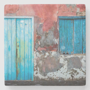 Colourful wall, door and shutters stone coaster
