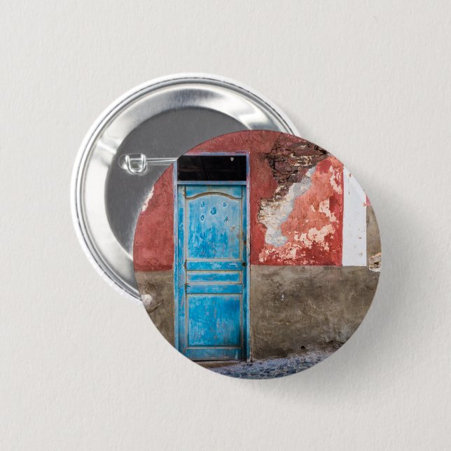 Colourful wall with blue door 6 cm round badge (Front & Back)