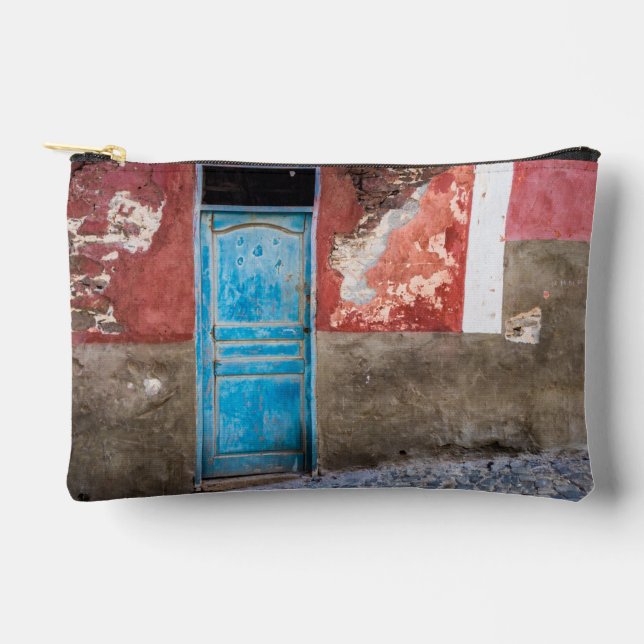 Colourful wall with blue door accessory pouch (Front)