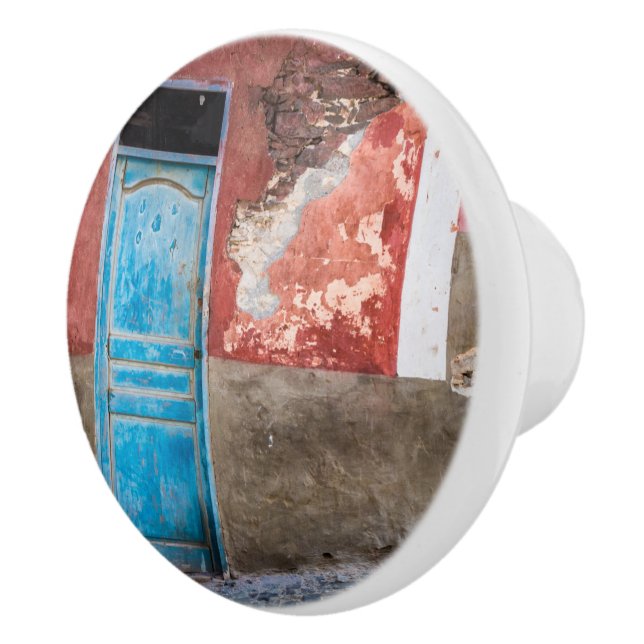 Colourful wall with blue door ceramic knob (Right)