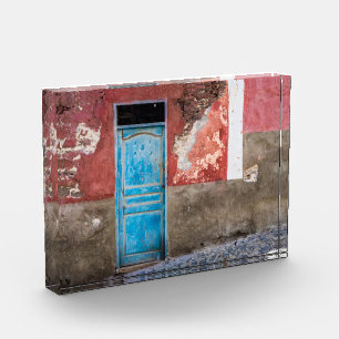Colourful wall with blue door photo block
