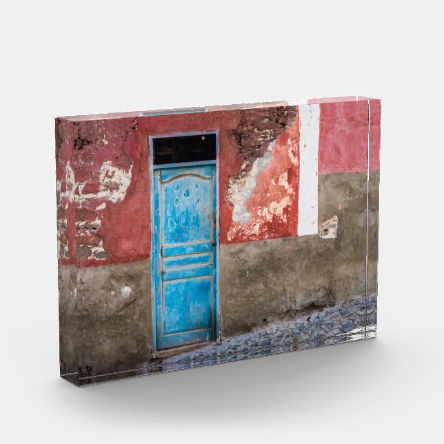 Colourful wall with blue door photo block (Left)