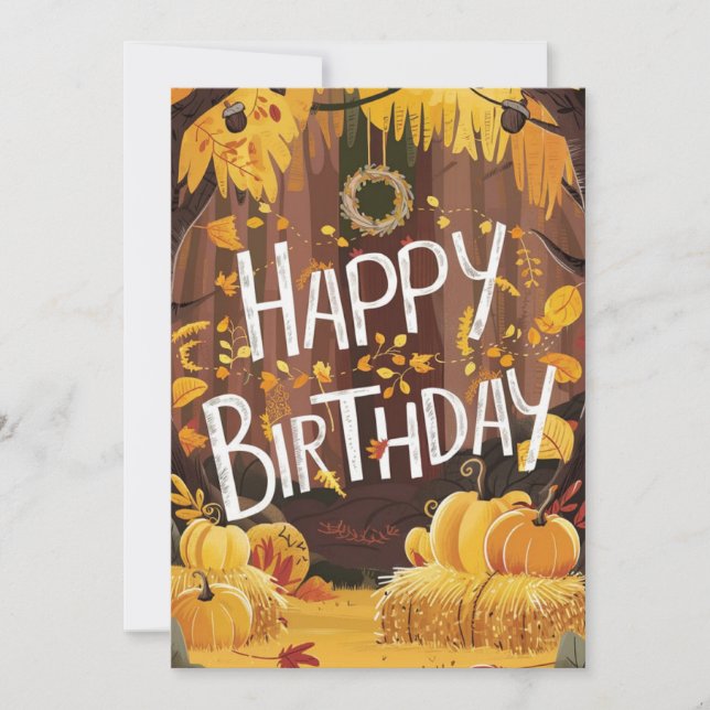 Colourful Warm Forest Autumn Fall Happy Birthday Card (Front)
