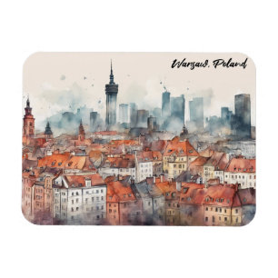 Colourful Warsaw Poland Watercolor Skyline Magnet