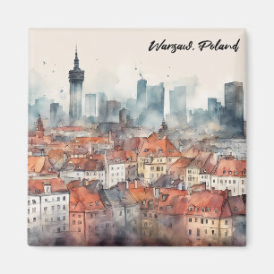 Colourful Warsaw Poland Watercolor Skyline Magnet
