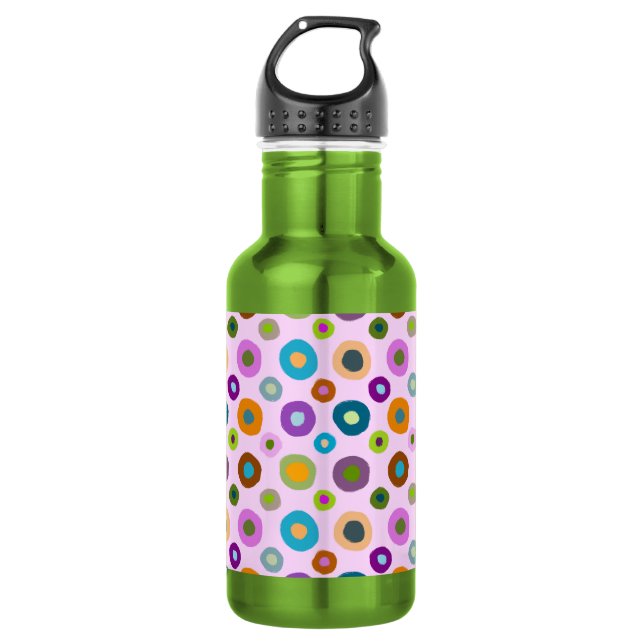 Colourful water bottle funky boho green & pink (Front)