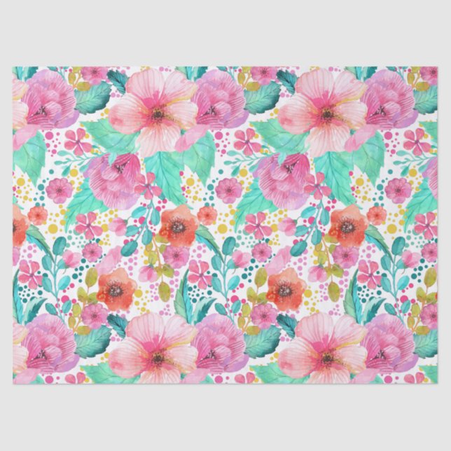 Colourful Water Colour Floral Pattern Tissue Paper (Front)