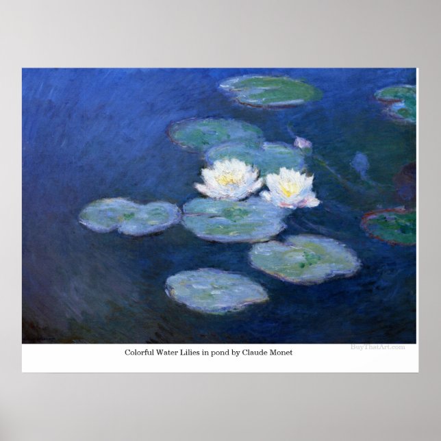colourful Water Lilies in pond by Claude Monet Poster (Front)