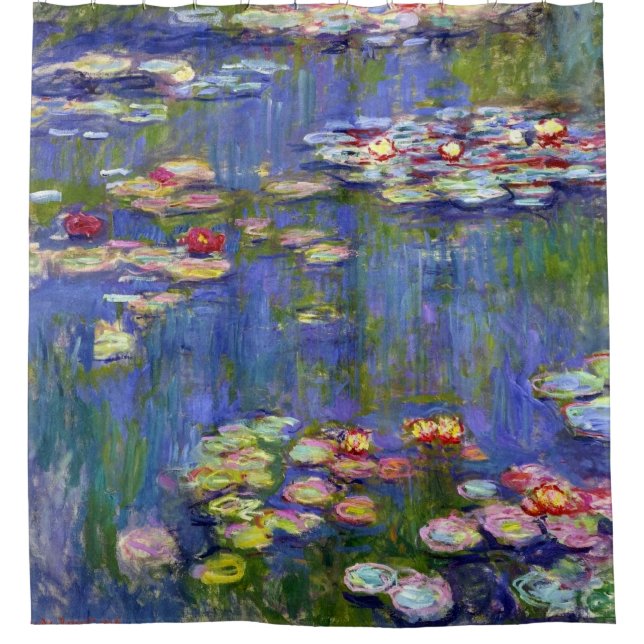 Colourful Water Lily Pond Reflections Fine Art Shower Curtain (Front)