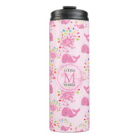 Colourful Water Splash Pink Whale Monogram Pattern