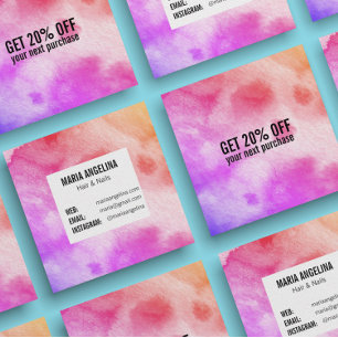 Colourful watercolor abstract art pink peach  discount card