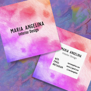 Colourful watercolor abstract art pink peach fuzz square business card