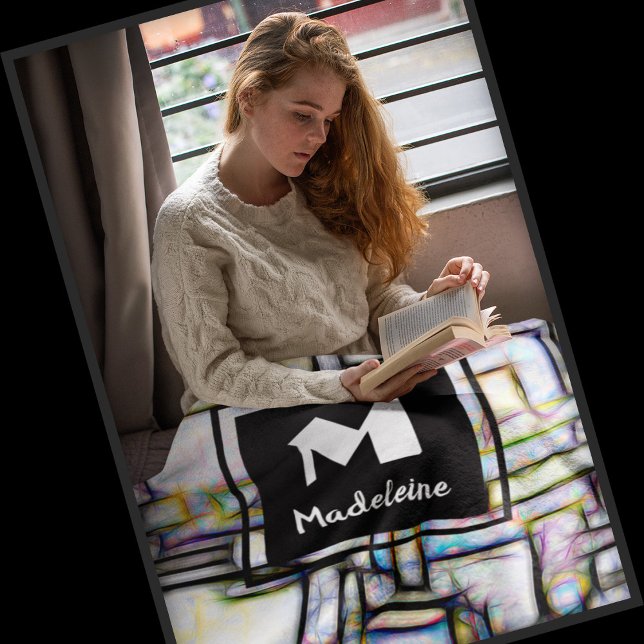 Colourful Watercolor Abstract Geometric Monogram Fleece Blanket (Creator Uploaded)