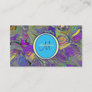 Colourful Watercolor Abstract Pattern Monogram Business Card