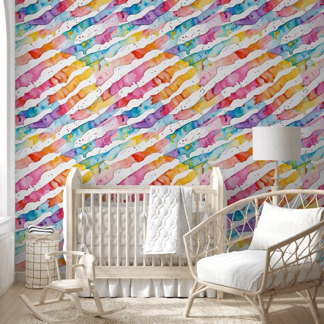 Colourful Watercolor Abstract Stripes  Wallpaper (Kids)