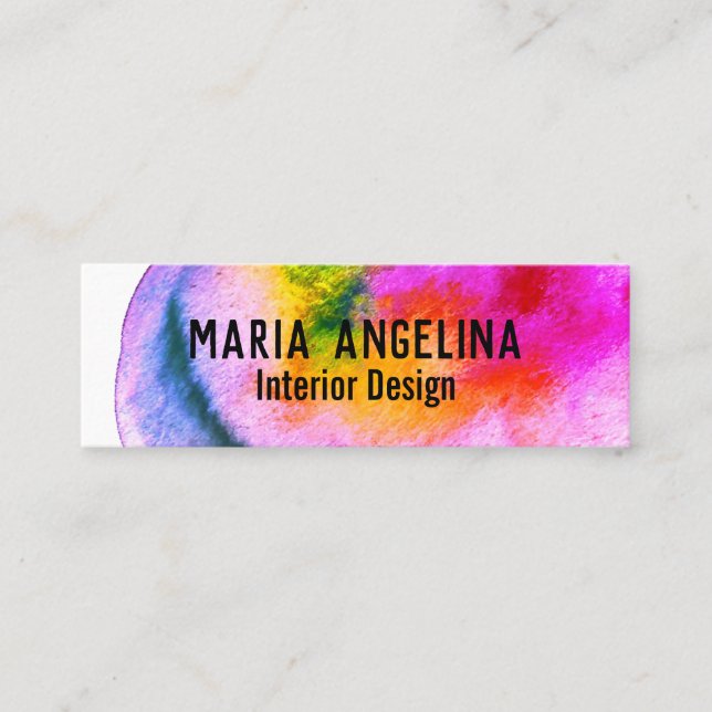 Colourful watercolor abstract swirls rainbow mini business card (Front)