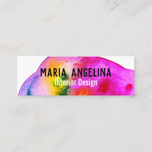 Colourful watercolor abstract swirls rainbow mini business card (Front)
