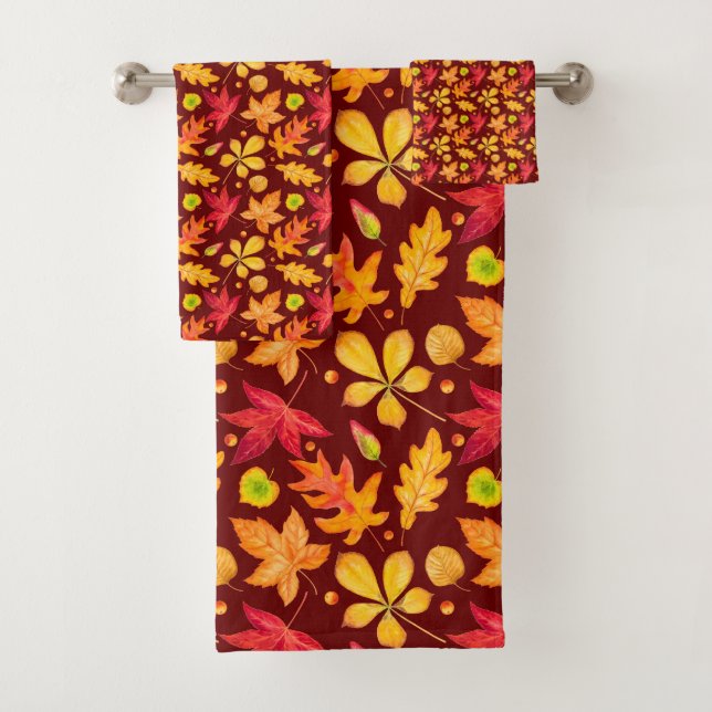 Colourful Watercolor Autumn Leaves    Bath Towel Set (Insitu)