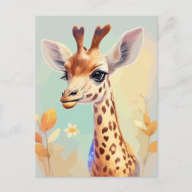 Colourful Watercolor Baby Giraffe Postcard (Front)
