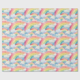 Colourful Watercolor Background with Rainbows Wrapping Paper