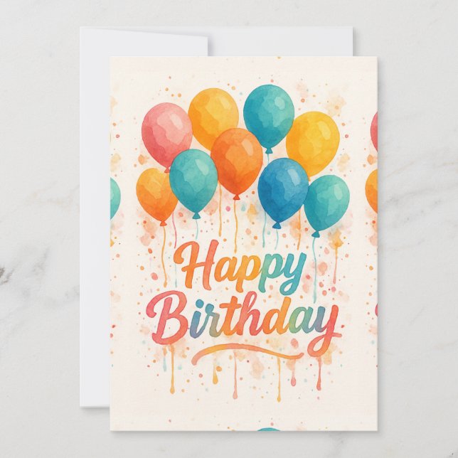 Colourful Watercolor Balloons Birthday Card (Front)