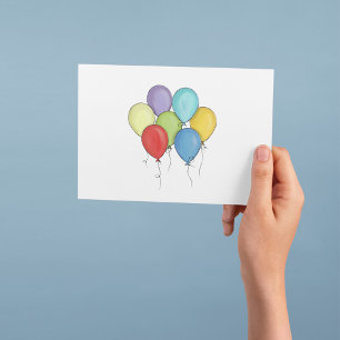 Colourful Watercolor Balloons Celebration Greeting Card