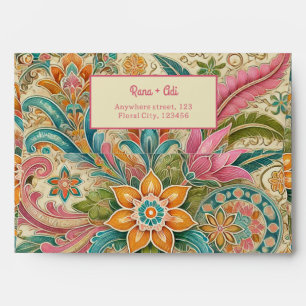 Colourful Watercolor Batik Floral Return Address Envelope